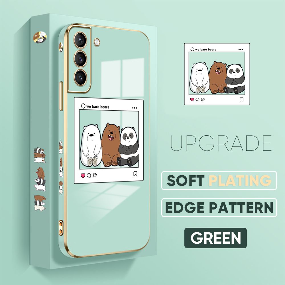 TA for Samsung Galaxy S21 Plus 5G Back Cover + Free Lanyard Bears Group Photo Luxury 6D Plating Case Side Pattern Soft Silicone Square Phone Cases