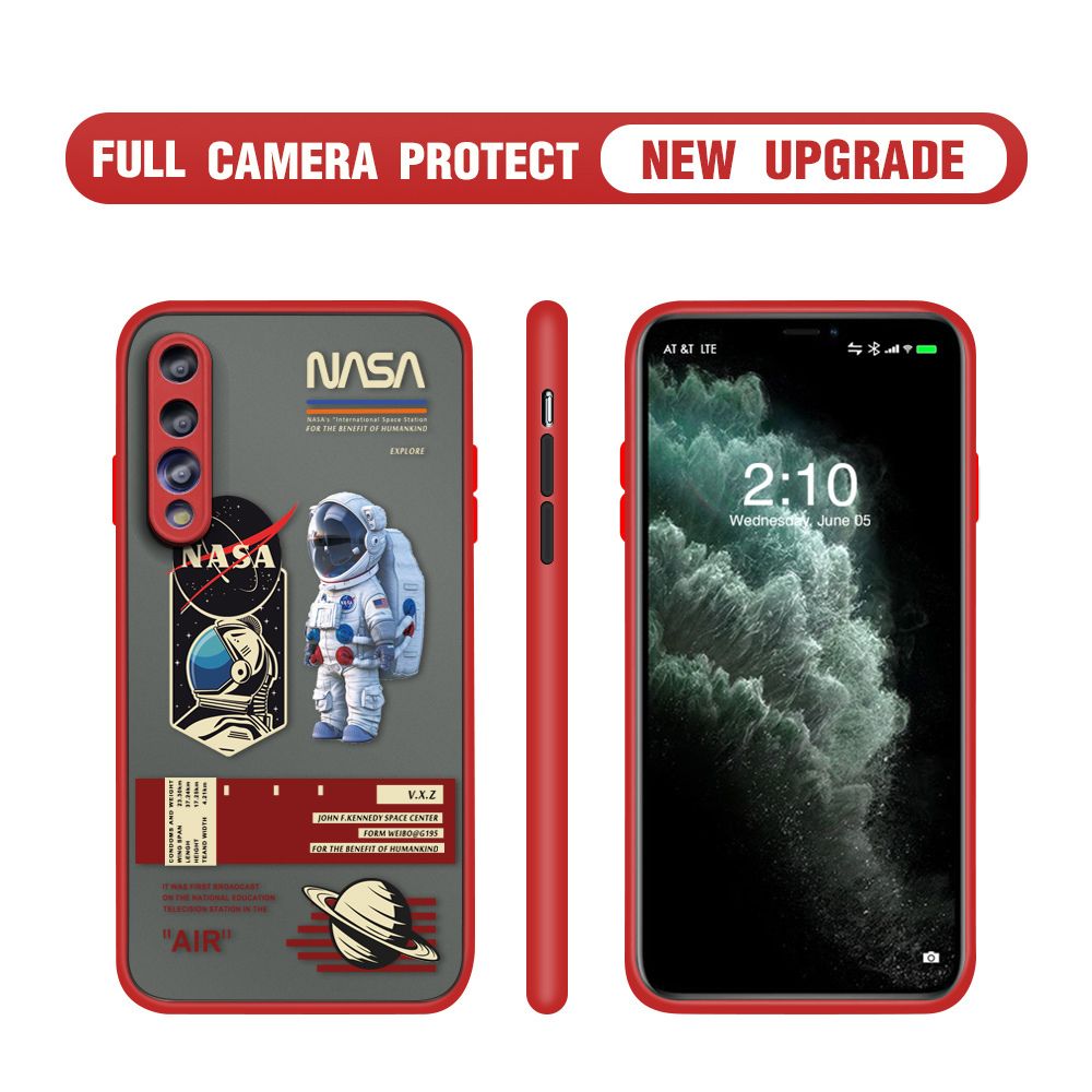 Hontinga for Huawei P20 Pro Case Cartoon Astronaut Cover Camera Shockproof Protection Case Edge Frosted Transparent Phone Cover