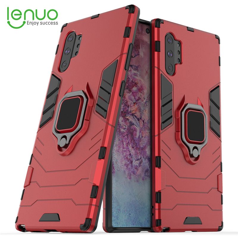 Lenuo Phone Case for Samsung Galaxy Note 10+ / Note 10 Plus 5G Silicone PC Metal Ring Holder Cover