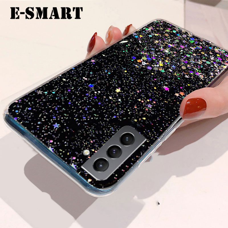 For Samsung Galaxy S21 Case Glitter Silicone Soft Back Covers Starry Sky String Glitter Transparent Space Stars Moon Samsung S21 Back Cover