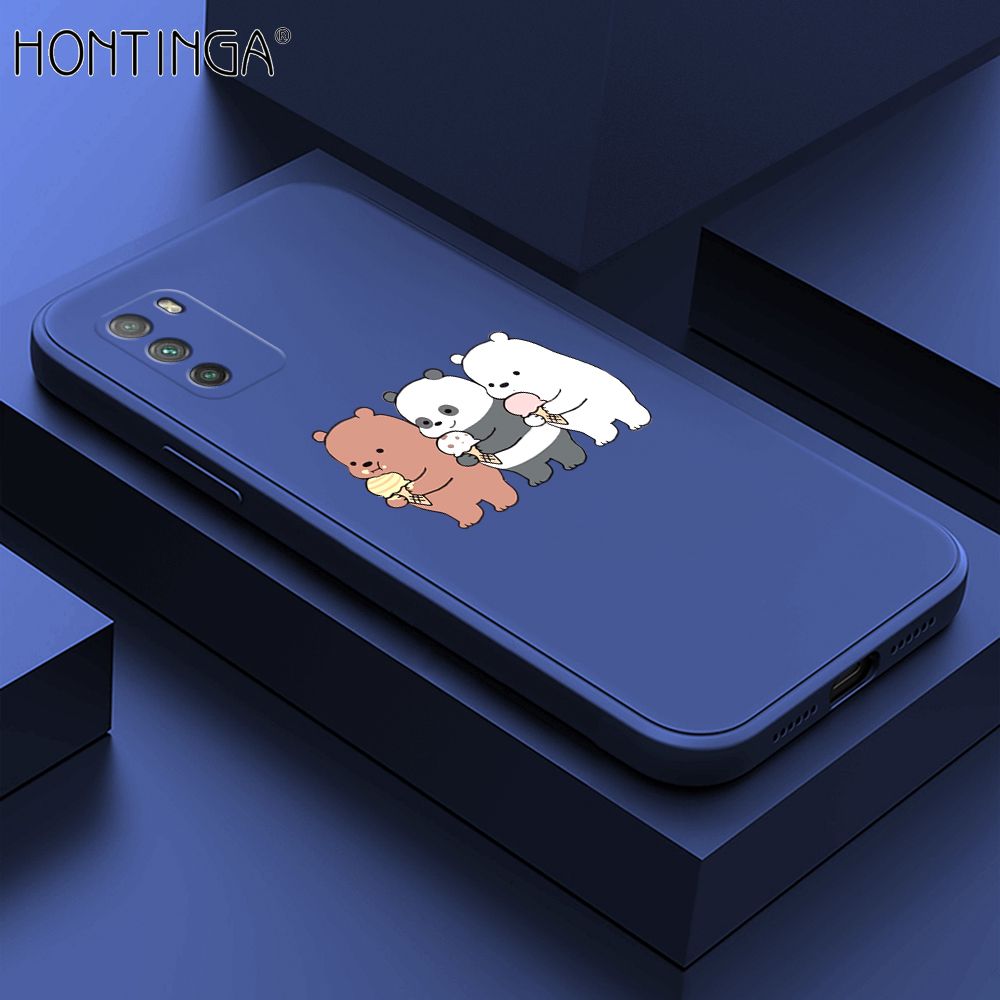 Hontinga for Xiaomi Poco M3 Case Cute Cartoon Bear  Phone Case Soft Square Edge Silicone Cases Full Lens Cover Shockproof Protection Cover