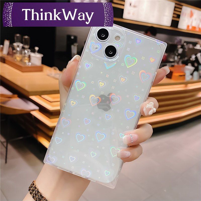 Square Bumper Cute Laser Love Heart Clear Case For iPhone 13 12 11 Pro Max XR X XS 7 8 Plus Luxury Transparent Soft Cover Fundas
