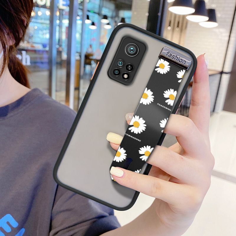 UCUC for Xiaomi Mi 10T Wrist Strap Case INS Style Small Fresh Daisies Wristband Printing Cover Shockproof Frosted Phone Case