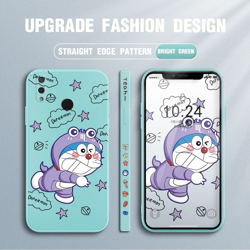 Jizetin for Huawei Y9 2019 Case Cute Cartoon Purple Doraemon Anime Side Design Phone Case Ultra Soft Edge Pattern Liquid Silicone Phone Cases