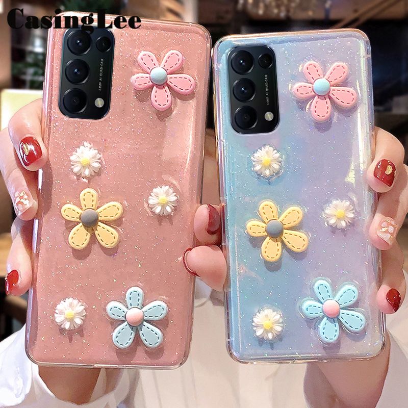 Casinglee For OPPO Reno 5 Case Soft Case Phone Cover for OPPO Reno5 Flower Glitter Bling Soft Full Stars Phone Cover
