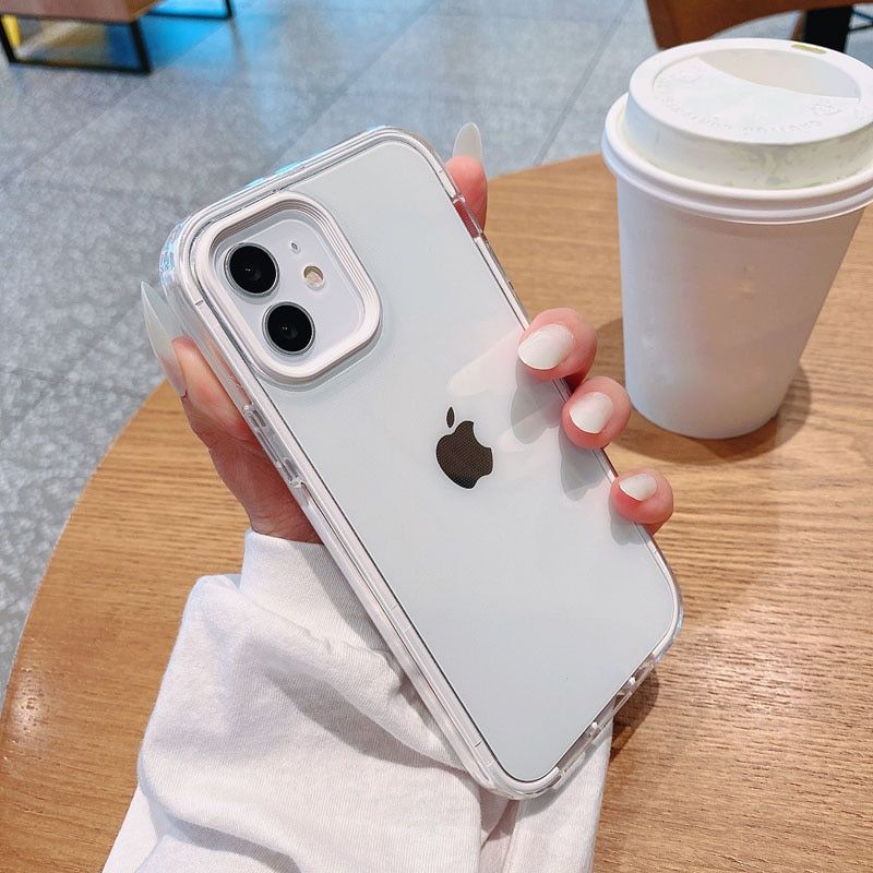 Transparent 2 in 1 Candy Color Bumper Phone Case For iPhone 13 11 Pro Max XR X XS Max 7 8 Plus 12 Pro Silicone Shockproof Cover