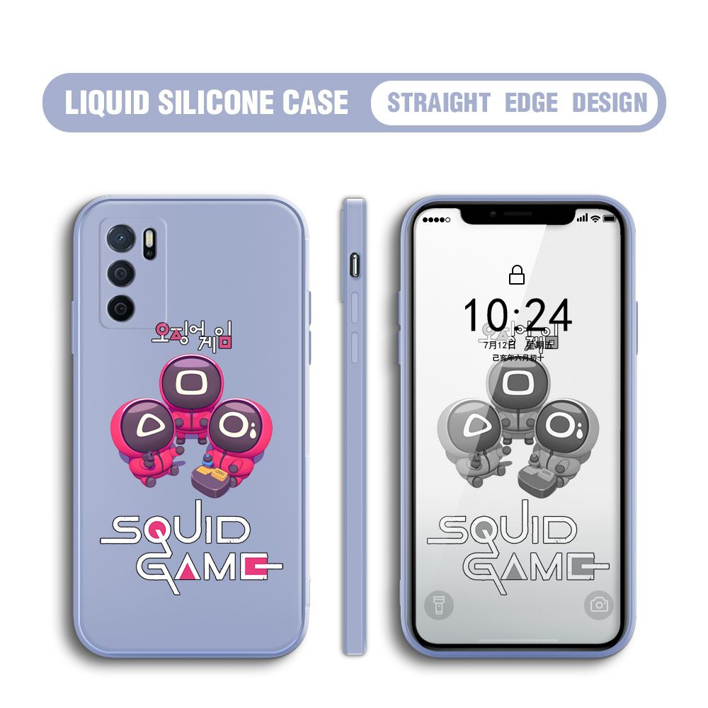 UCUC for OPPO A16 Case Cute Cartoon Cute Squid Character Phone Cover Square Liquid Silicone Shockproof Phone Protective Case