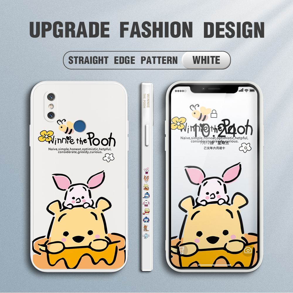 Jizetin for Xiaomi Mi 8 Case Side Design Phone Cover Lovely Cartoon Pooh Bear Cover Square Edge Pattern Liquid Silicone Trend Case