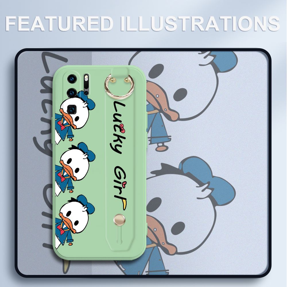 UCUC for Huawei P30 Pro Wrist Strap Case Creative Cartoon Three Ducks Cover Ultra Thin Anti Fall Liquid Silicone Phone Case