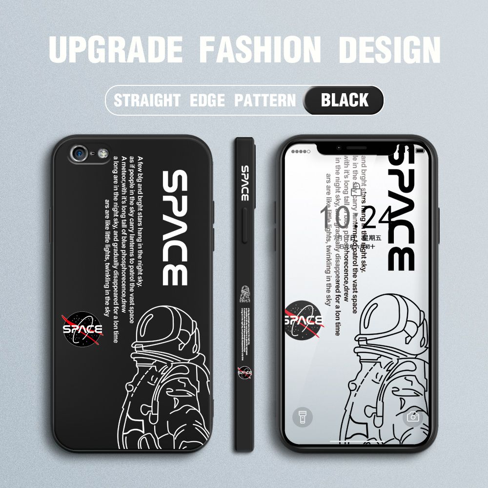 Jizetin for iPhone 5 Case NASA Astronaut Design Side Design Phone Case Square Edge Pattern Liquid Silicone Cases Full Cover Camera Shockproof Protective Case