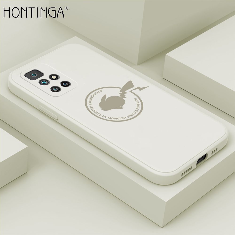Hontinga for Xiaomi Redmi 10 Case Cartoon Pikachu Pokemon Phone Case Liquid Silicone Casing Full Cover Camera Shockproof Protective Case
