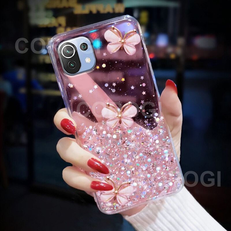 For Xiaomi 11 Lite 5G NE Cover Fashion 3D Diamond Butterfly Shiny Glitter Starry Space Phone Case Clear Soft TPU Silicone Shockproof Protective Back Cover