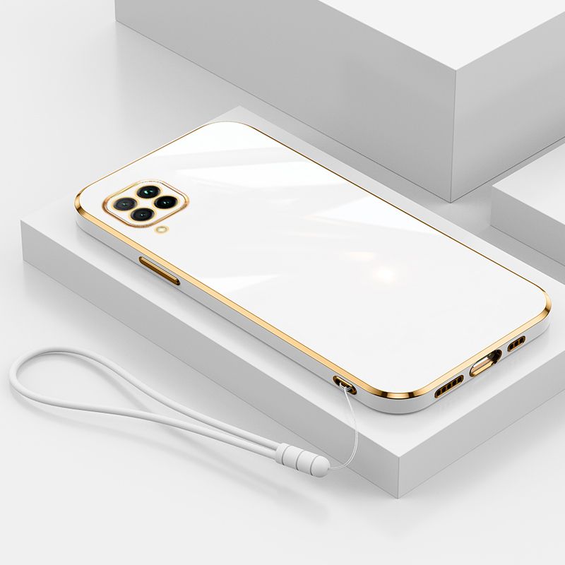 For Samsung Galaxy M12 Cover with Wrist Strap Fashion Shiny Plating Square Bumper Girls Phone Case Soft TPU Silicone Shockproof Protective Back Cover