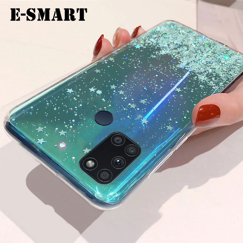 For Realme 7i Case Glitter Silicone Soft Back Covers Starry Sky String Glitter Transparent Space Stars Moon Realme 7i Back Cover