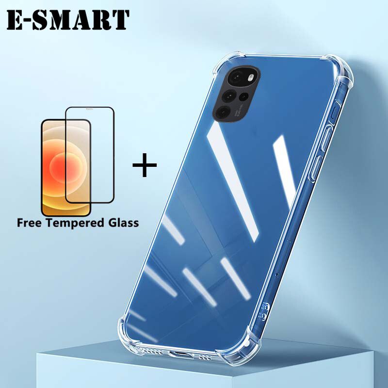 Phone Case Moto G22 4G Soft Transparent Shockproof cases + Free Tempered Glass Screen Protector Clear Motorola G22 4G Case