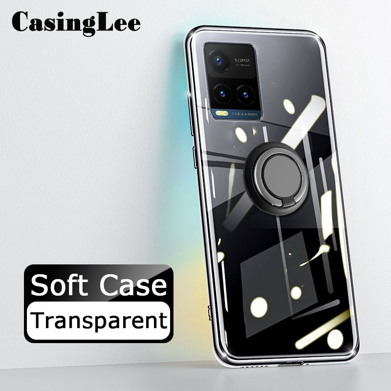 Casinglee For VIVO Y21 Case Soft Clear Transparent Shockproof Car Magnetic Holder Ring Back Cover VIVO Y21 Phone cases cover For girls and Boys