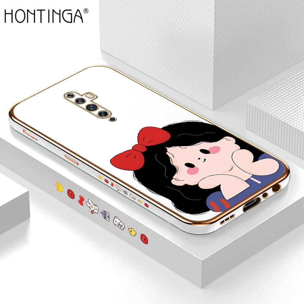 Hontinga for OPPO Reno2 Z / Reno2 F Back Cover + Free Lanyard Luxury 6D Plating Cute Bow Girl Side Pattern Case Soft Silicone Square Mobile Cover
