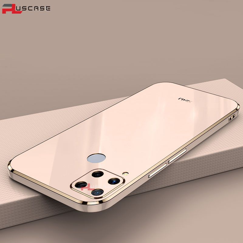 PlusCase for Realme C15 6D Plating Soft Case Lens Protector Square Frame Silicone Glossy Shockproof Phone Back Cover