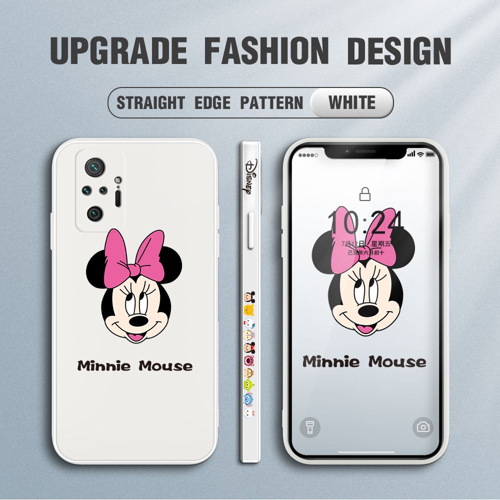 Jizetin for Xiaomi Redmi Note 10 Pro / Note 10 Pro Max Case Minnie Mickey Mouse Design Side Design Phone Case Square Edge Pattern Liquid Silicone Cases Full Cover Camera Shockproof Protective Case