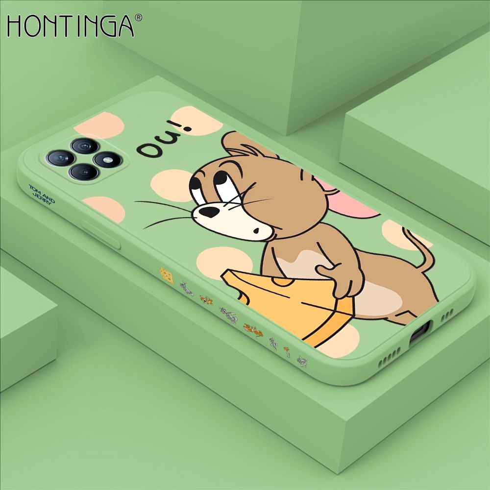 Hontinga for OPPO Reno 4 SE 5G Case Side Design Cute Cartoon Mouse Back Cover Soft Square Edge Pattern Liquid Silicone Trend Phone Cases