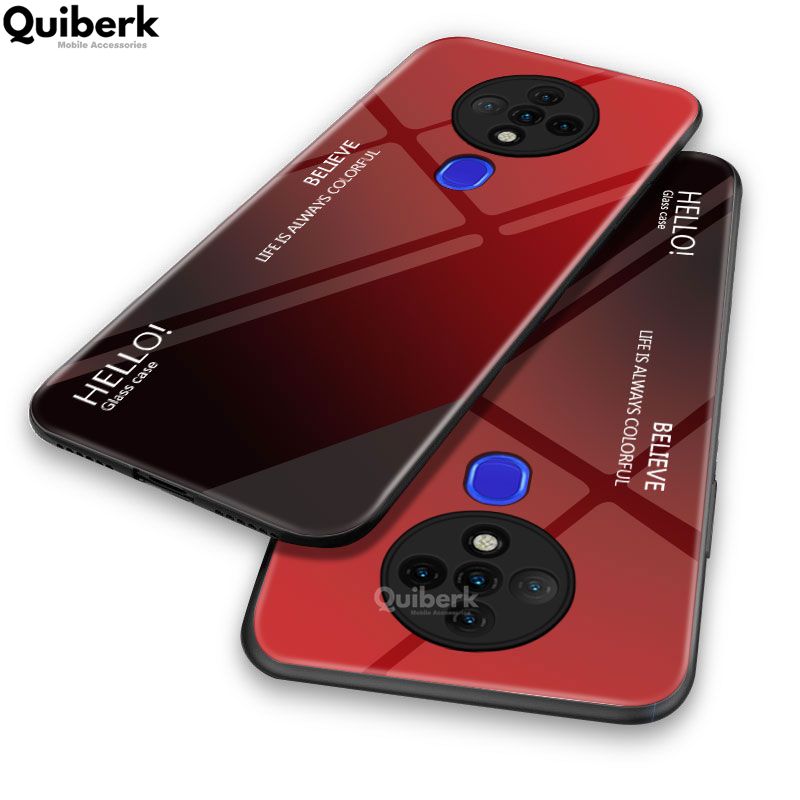 Quiberk for Tecno Spark 6 Tempered Glass Hard Case Gradient Color Back + Soft Frame Shockproof Phone Cover