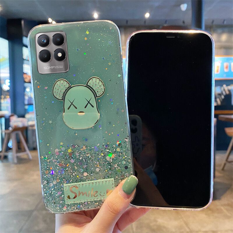Phone case Realme 8i Shiny Ring Case Glitter Soft Transparent Gloomy Bear Cases For Realme8 i Back Cover Stars Moon Girls