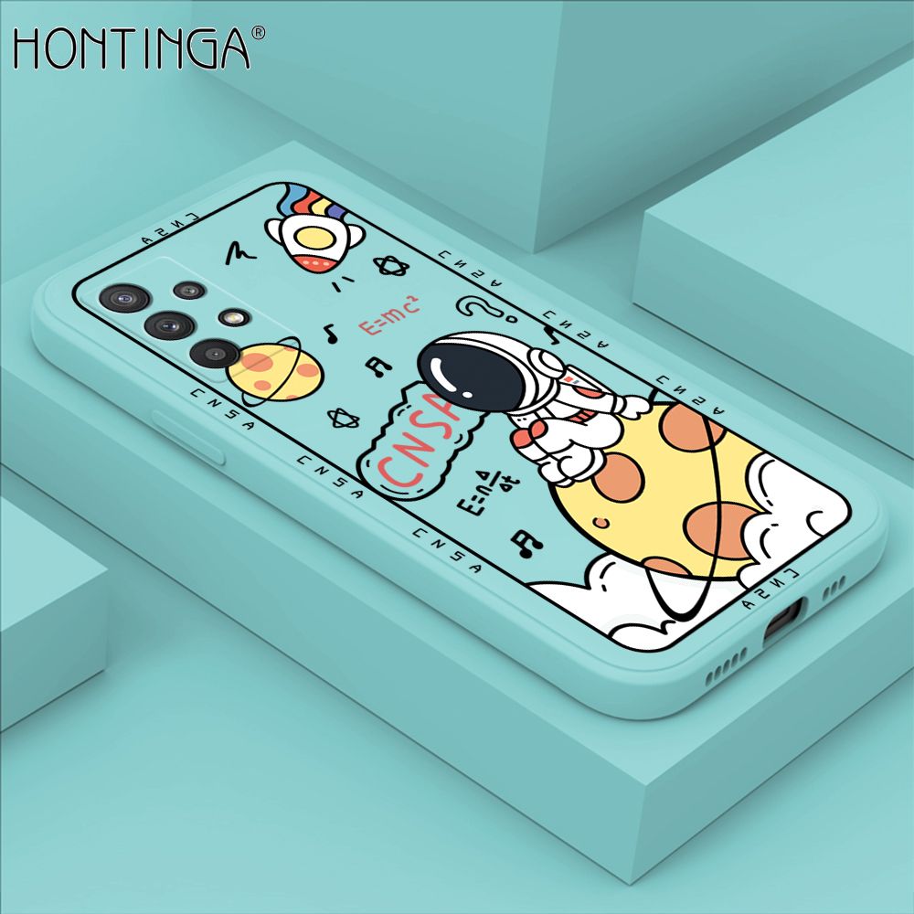 Hontinga for Samsung A32 Case Cartoon Astronauts Phone Case Phone Case Soft Square Edge Silicone Cases Full Lens Cover Shockproof Protection Cover