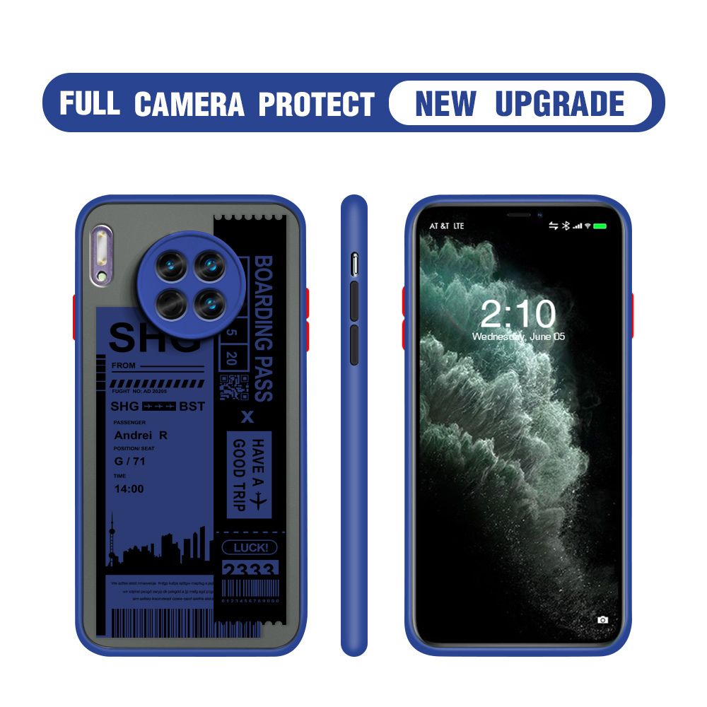 Hontinga for Huawei Mate 30 Case Cute Air Ticket City Scenery Camera Shockproof Protection Cases Edge Frosted Transparent Phone Cover