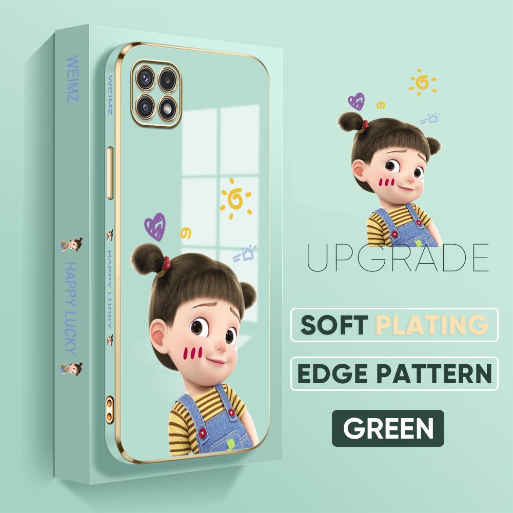 TA for Samsung Galaxy A22 5G Back Cover + Free Lanyard Naughty Girl Luxury 6D Plating Case Side Pattern Soft Silicone Square Phone Cases