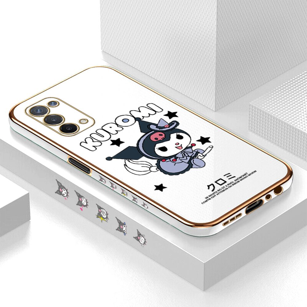 Luxury 6D Plating Case for OPPO A74 5G Cartoon Little Witch Side Pattern Back Cover Soft Silicone Square Phone Cases + Free Lanyard