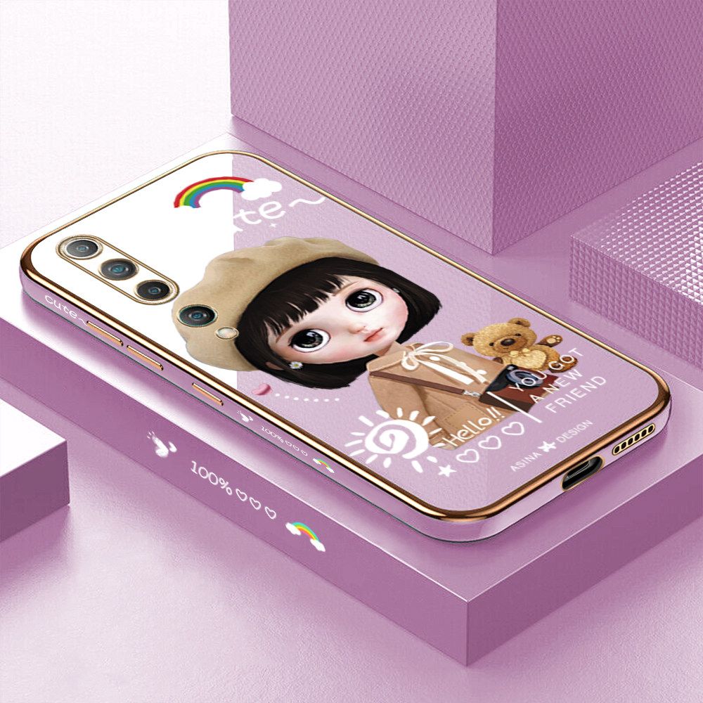 Luxury 6D Plating Soft Casing Silicone Square Frame Phone Case For Xiaomi 10 Case Shiny Bling Back Cover Cute Girl With Shoulder Bag Square Edge Pattern Design Soft Case + Free Lanyard