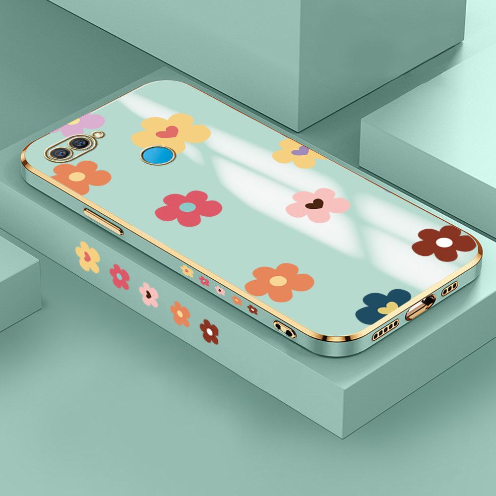 Jizetin (Free Lanyard) OPPO A5S Case INS Style Flower Luxury 6D Plating Soft Casing Silicone Ultra Thin Phone Cover