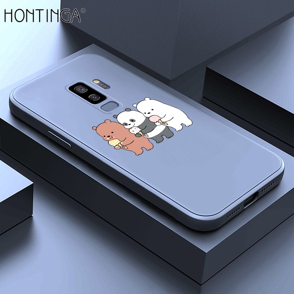 Hontinga for Samsung Galaxy S9 Plus Case Cute Cartoon Bear  Phone Case Soft Square Edge Silicone Cases Full Lens Cover Shockproof Protection Cover