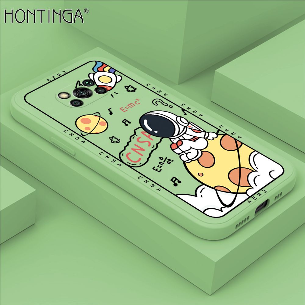 Hontinga for Xiaomi Poco X3 NFC Case Cartoon Astronauts Phone Case Phone Case Soft Square Edge Silicone Cases Full Lens Cover Shockproof Protection Cover