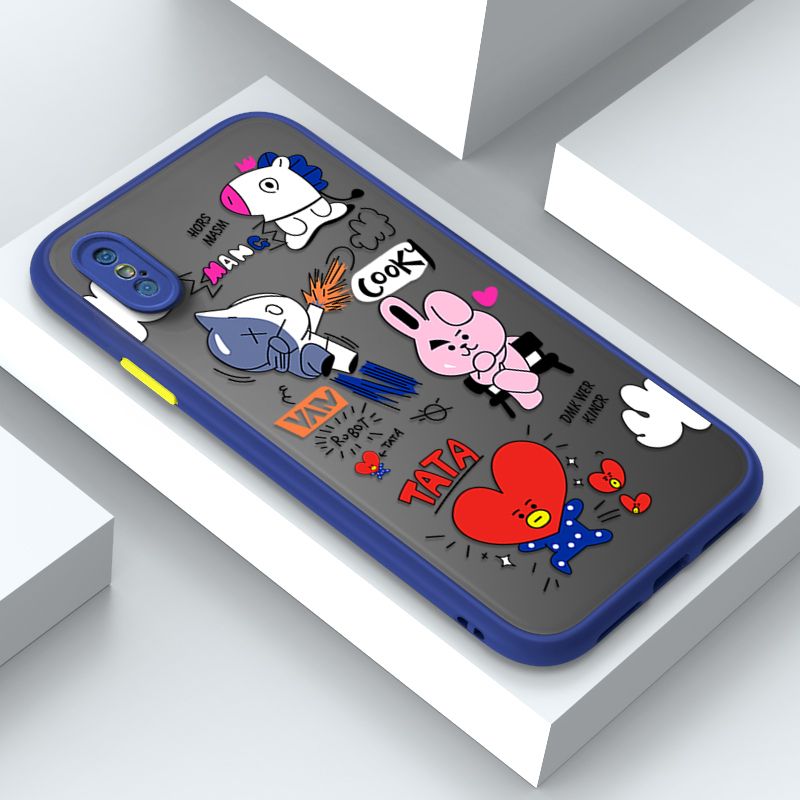 Jizetin for iPhone X Cover BTS Animation Image Soft Edge Frosted Transparent Phone Case