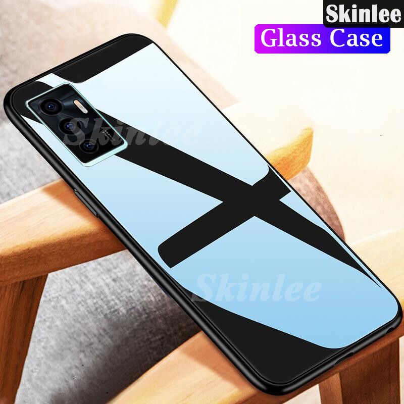 Skinlee Glass Phone Case for VIVO V23E Back Cover Full Protection Tempered Glass Cases for VIVO V23E Glass Cover