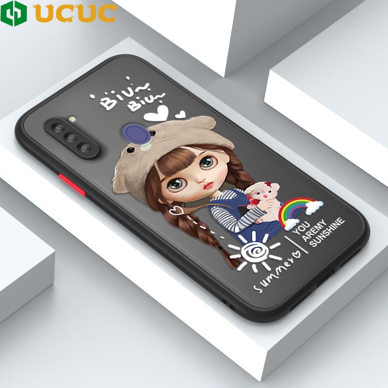 UCUC for Samsung Galaxy A11 M11 Back Cover Rainbow Lovely Girls Frosted Transparent Hard Phone Case Thin Shockproof Full Cover Camera Protect Case