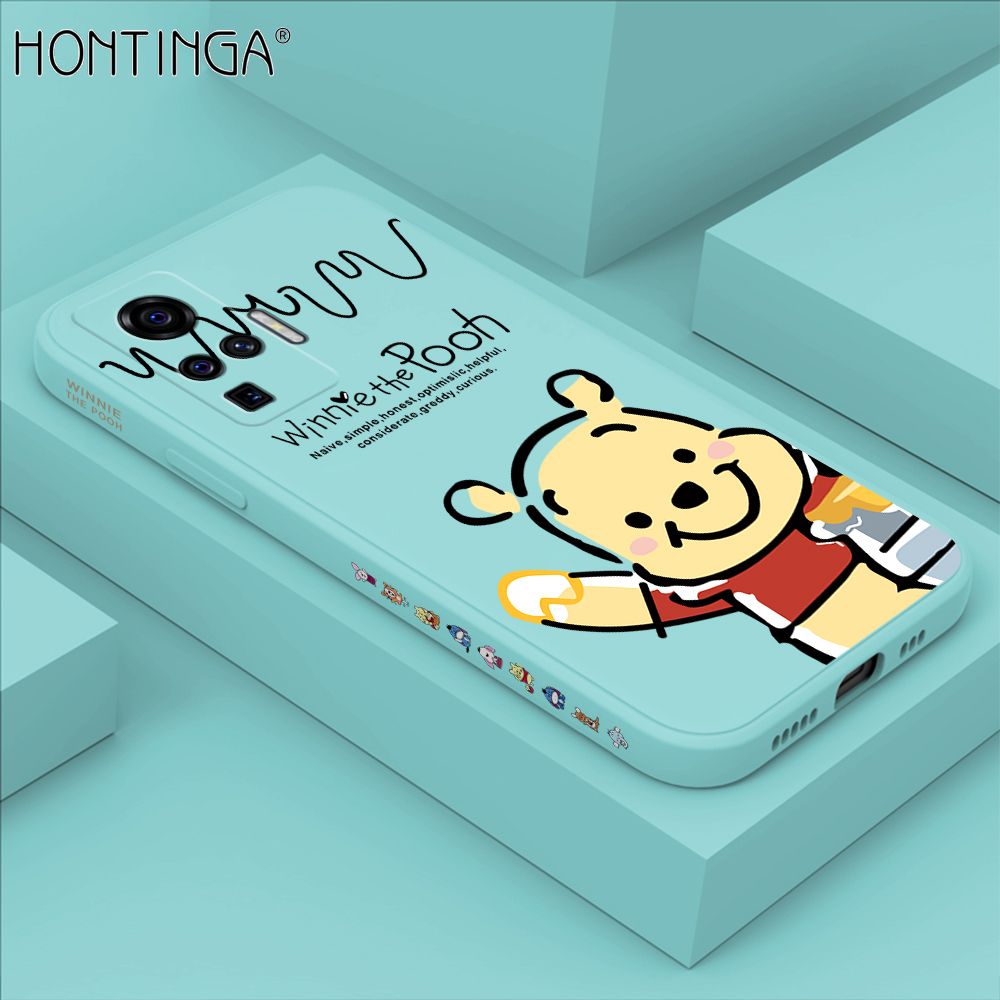 Hontinga for Vivo X50 Pro 5G Case Side Design Hello Little Bear Back Cover Soft Square Edge Pattern Liquid Silicone Trend Phone Cases