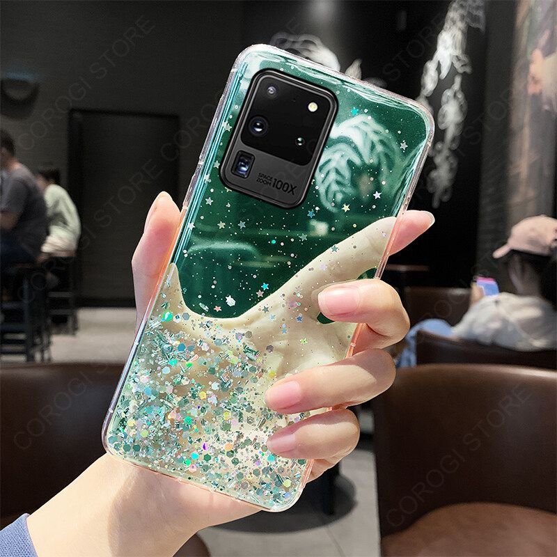 For Samsung Galaxy S20 Ultra Cover Fashion Shiny Glitter Starry Space Girls Slim Phone Case Clear Soft TPU Silicone Bumper Shockproof Protective Back Cover