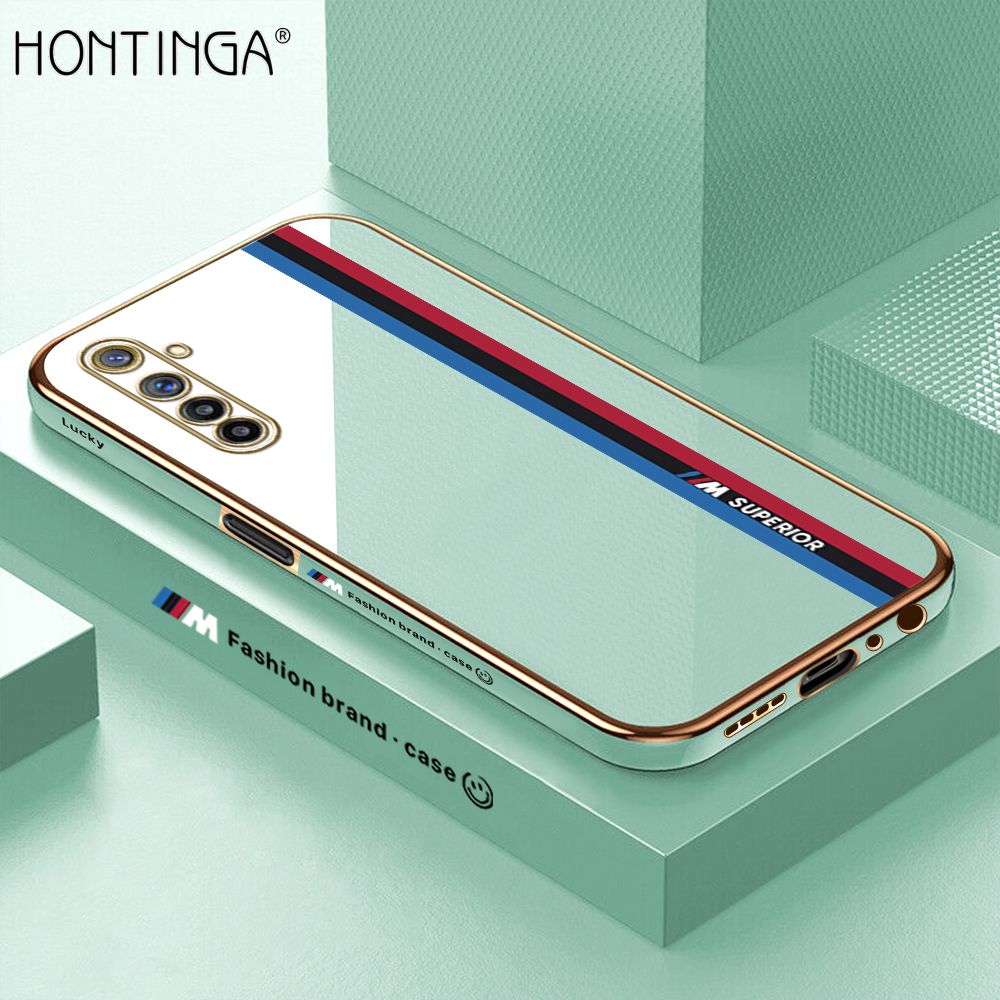 Hontinga for Realme 6 Pro Back Cover + Free Lanyard Luxury 6D Plating Fashion Racing Side Pattern Case Soft Silicone Square Mobile Cover
