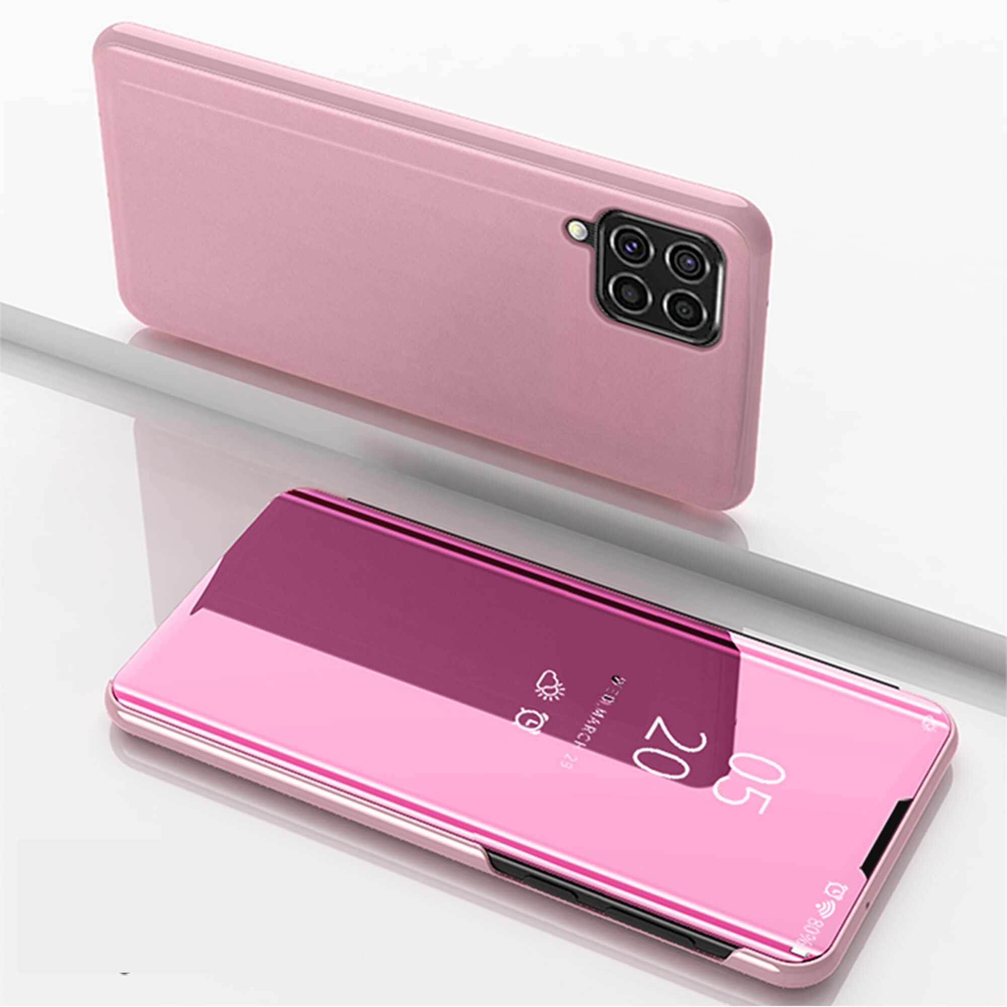 For Samsung Galaxy F62/Galaxy M62 Mirror Plating Hard PC -PU Leather Translucent Standing View Case Cover
