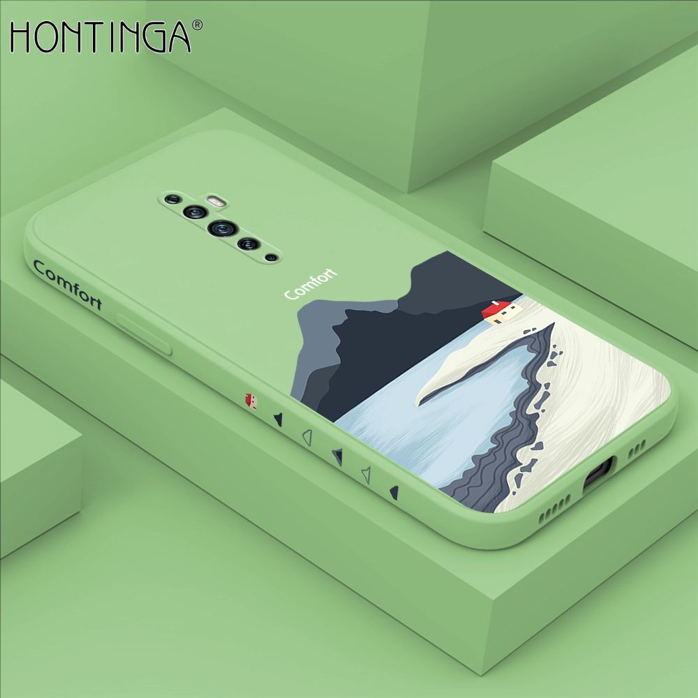 Hontinga for OPPO Reno 2F Case Side Design New Mount Back Cover Soft Square Edge Pattern Liquid Silicone Trend Phone Cases