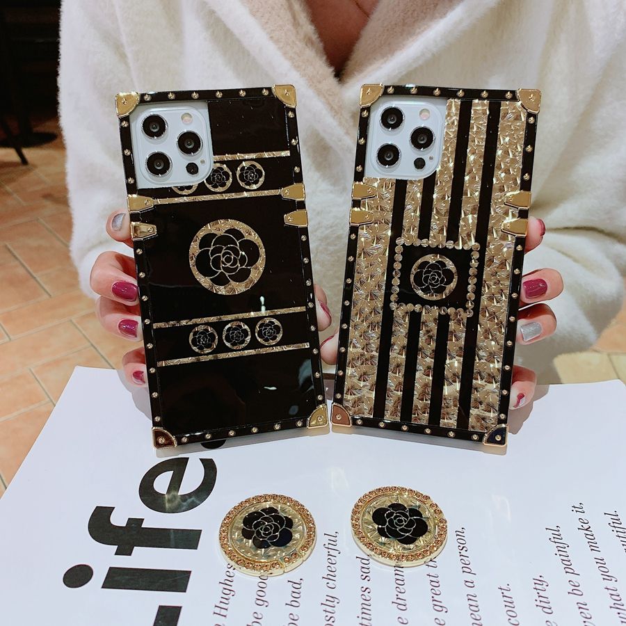 for OPPO Realme C1 C2 C3 C11 C12 C15 C17 Cases Square Fashion TPU Silicon Case Flower Pattern Soft Case for Realme 5i 6i 7i / Realme Narzo 20 with Ring Stand Holder