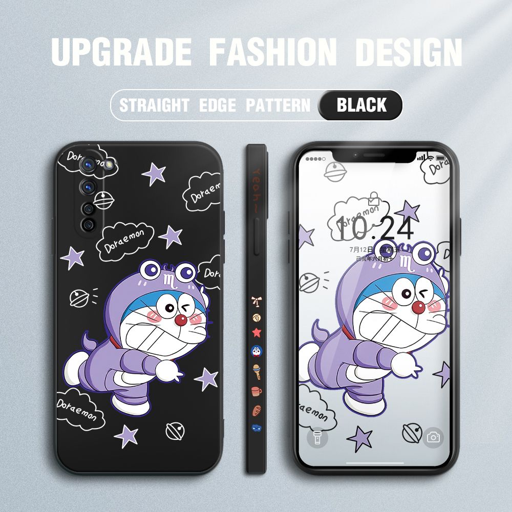 Jizetin for OPPO Reno3 5G Case Cute Cartoon Purple Doraemon Anime Side Design Phone Case Ultra Soft Edge Pattern Liquid Silicone Phone Cases