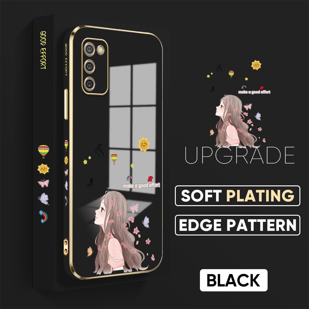 TA for Samsung Galaxy A02S M02S Back Cover + Free Lanyard Charming Girl Luxury 6D Plating Case Side Pattern Soft Silicone Square Phone Cases
