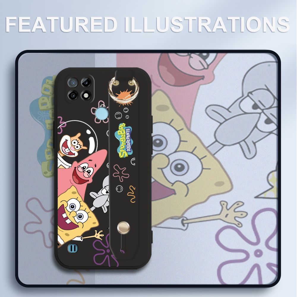UCUC for Realme C21 Wrist Strap Case Funny Cartoon Sea Creatures Cover Ultra Thin Anti Fall Liquid Silicone Phone Case