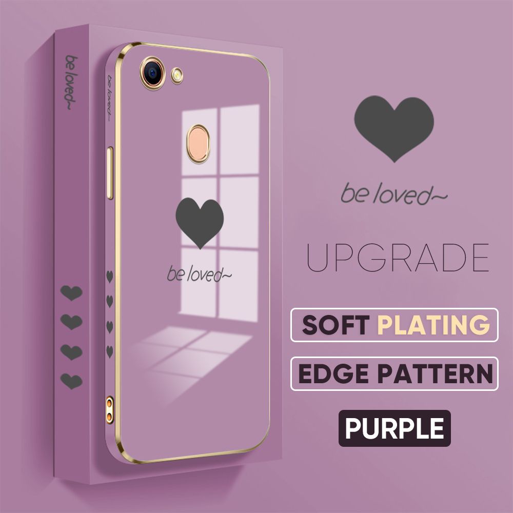 Jizetin (Free Lanyard) OPPO F5 / F5 Plus / F5 Youth Back Cover Heart loved Luxury 6D Plating Case Side Pattern Soft Silicone Square Mobile Phone Cases