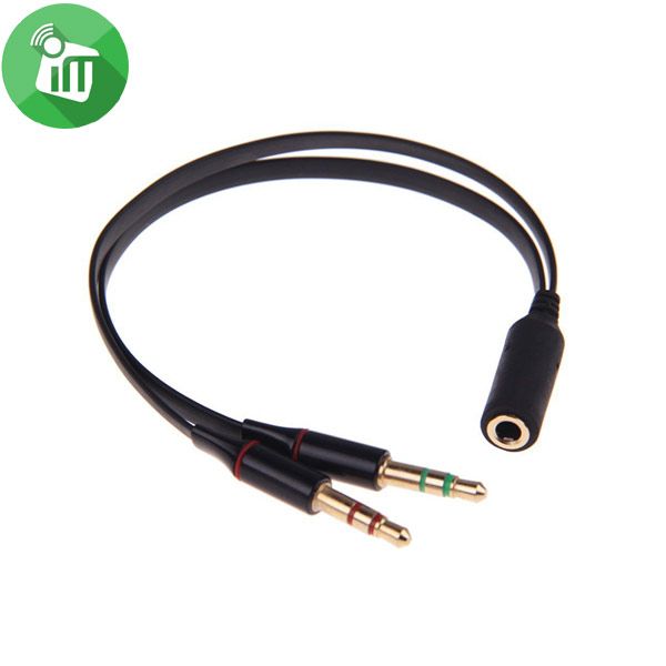 2 Male Plug to 1 Female Jack Audio Mic Headset Splitter Adapter Cable 3.5mm