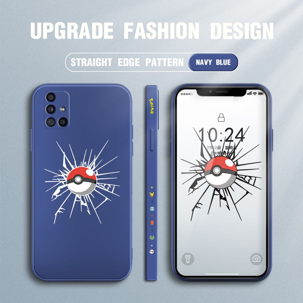 Jizetin for Samsung Galaxy A51 Case Cartoon Pokémon Pocket Monster Design Side Design Phone Case Square Edge Pattern Liquid Silicone Cases Full Cover Camera Shockproof Protective Case