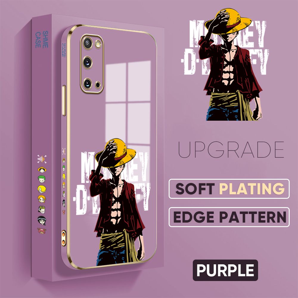 TA for Samsung Galaxy S20 Back Cover + Free Lanyard Handsome Luffy Luxury 6D Plating Case Side Pattern Soft Silicone Square Phone Cases